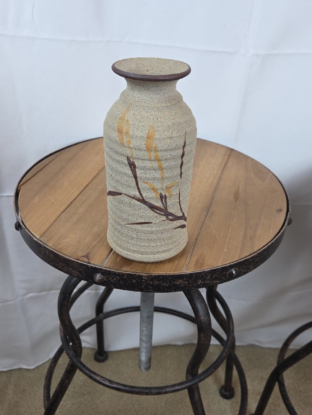 Handcrafted Sandstone Ceramic Vase in Beige and Brown